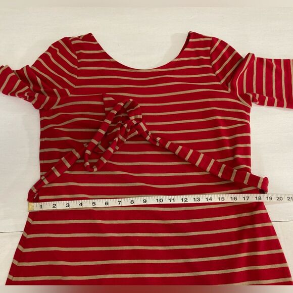 Banana Republic Dress Women's Large Red Tan Stripe Short Sleeve Knee Length - Picture 10 of 11